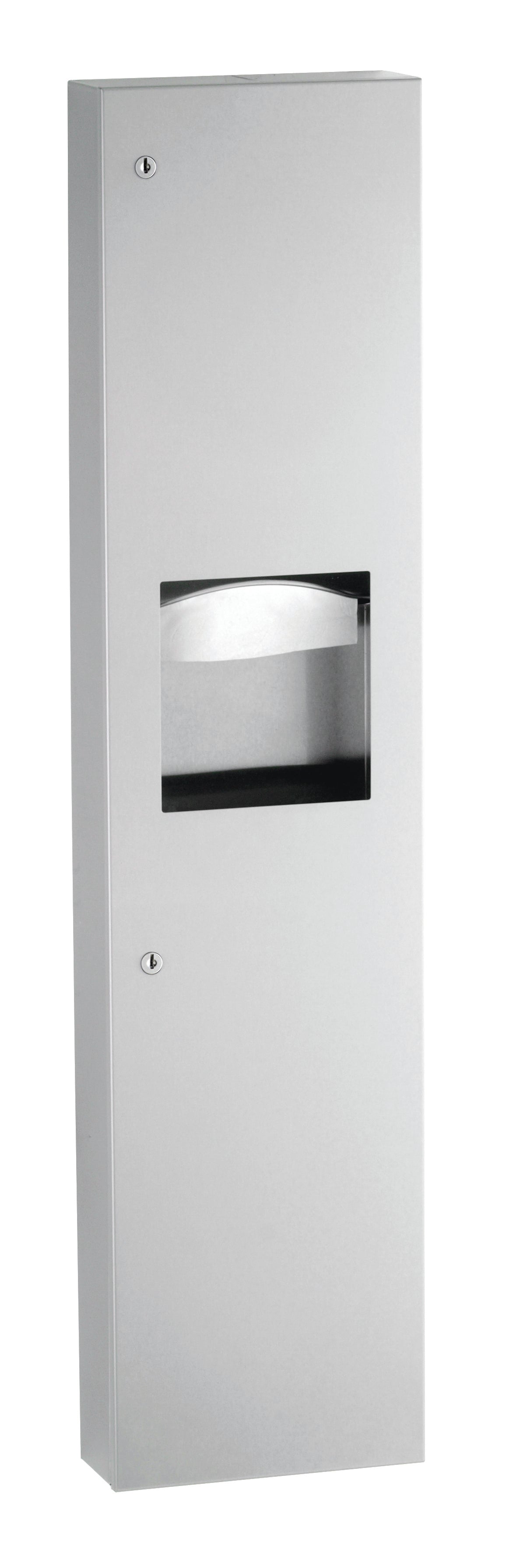 Bobrick B-380349 - Surface-Mounted Paper Towel Dispenser & Waste Receptacle, Satin Finish, 3.8-Gallon Waste