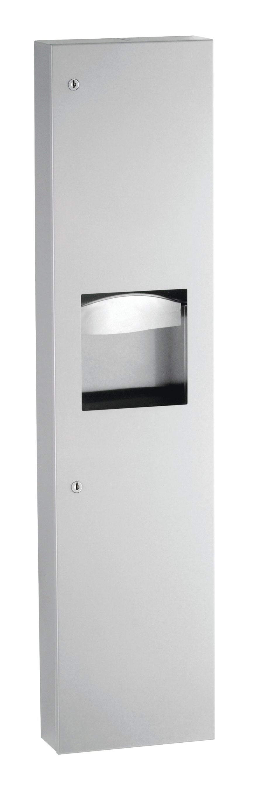 Bobrick B-380349 - Surface-Mounted Paper Towel Dispenser & Waste Receptacle, Satin Finish, 3.8-Gallon Waste