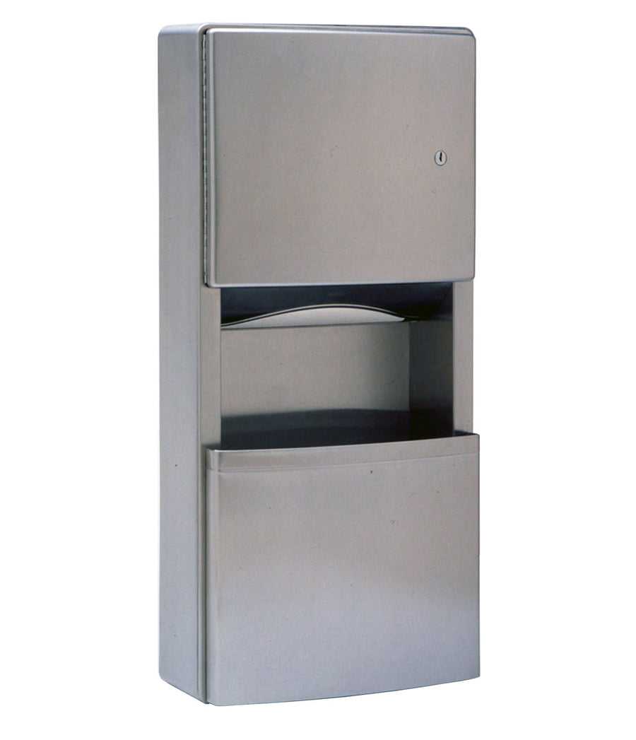 Bobrick B-43699 - Surface-Mounted Paper Towel Dispenser and Waste Receptacle, Satin Finish, 3-Gallon Waste