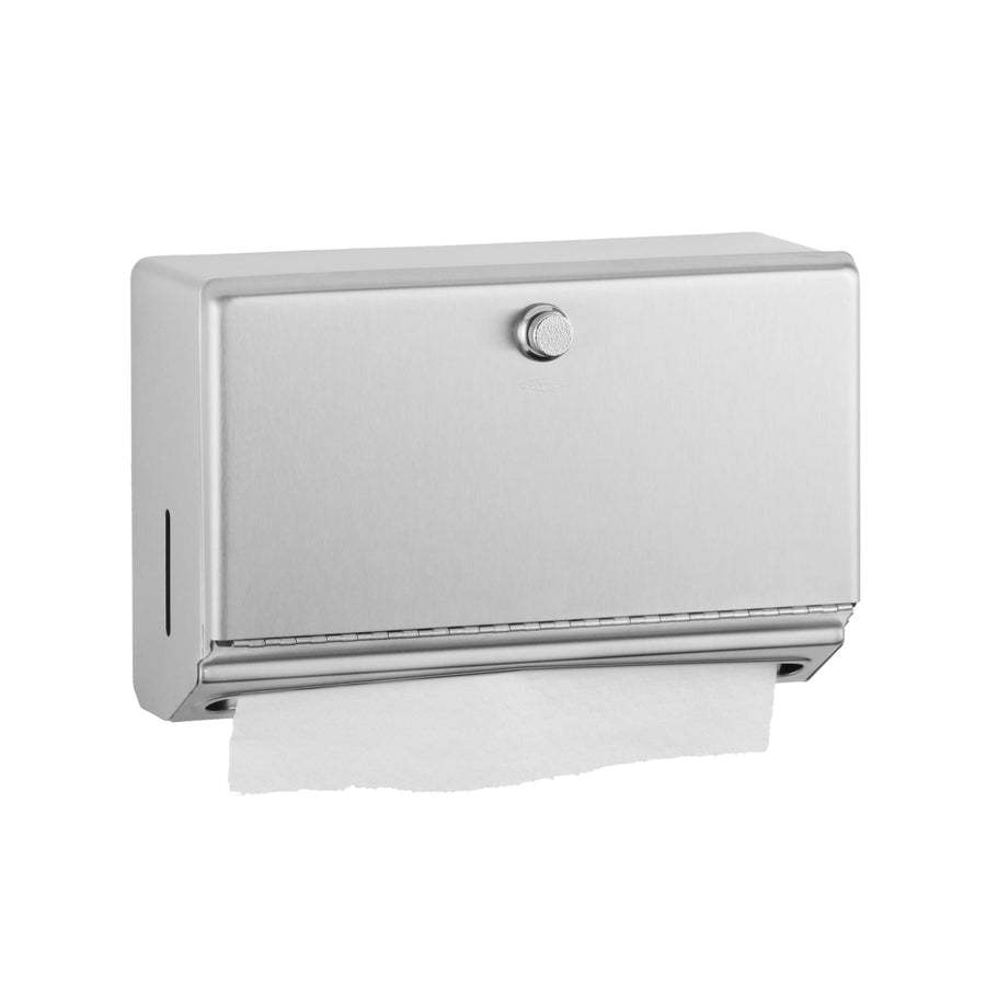 Bobrick B-2621  - Surface-Mounted Paper Towel Dispenser, Knob Latch, Satin Finish, 275 Multifold Towels