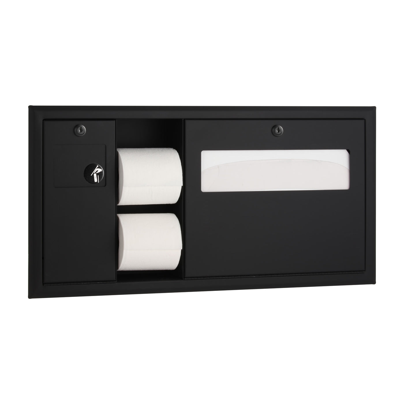 Bobrick B-3091.MBLK - Recessed Toilet Tissue / Seat-Cover Dispenser / Waste Disposal, Left Side While Seated