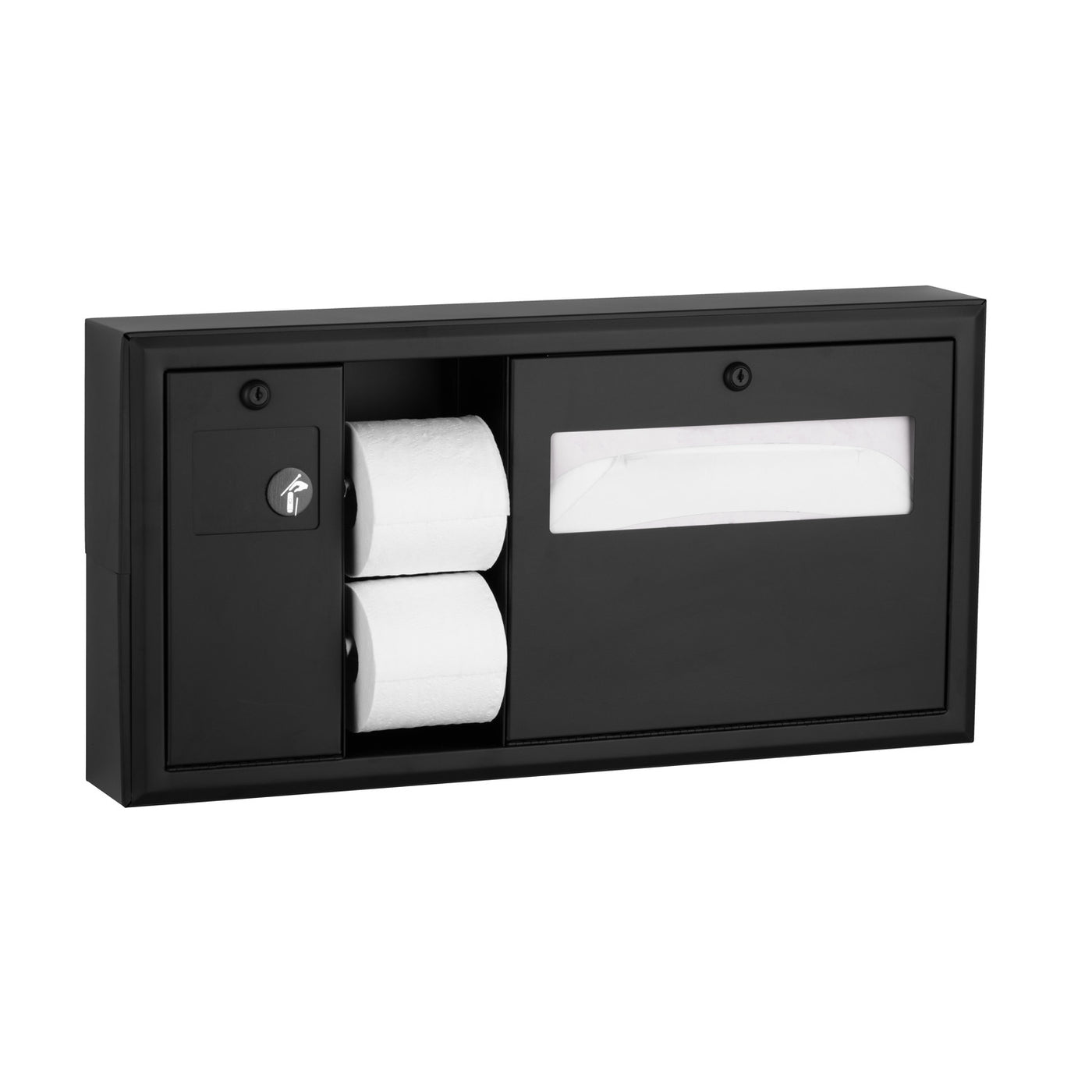 Bobrick B-30919.MBLK -Surface-Mounted Horizontal Toilet Tissue / Seat-Cover Dispenser / Waste Disposal, Left Side