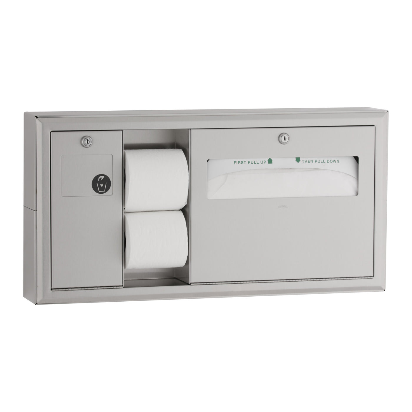 Bobrick B-30919 - Surface-Mounted Horizontal Toilet Tissue / Seat-Cover Dispenser / Waste Disposal, Left Side