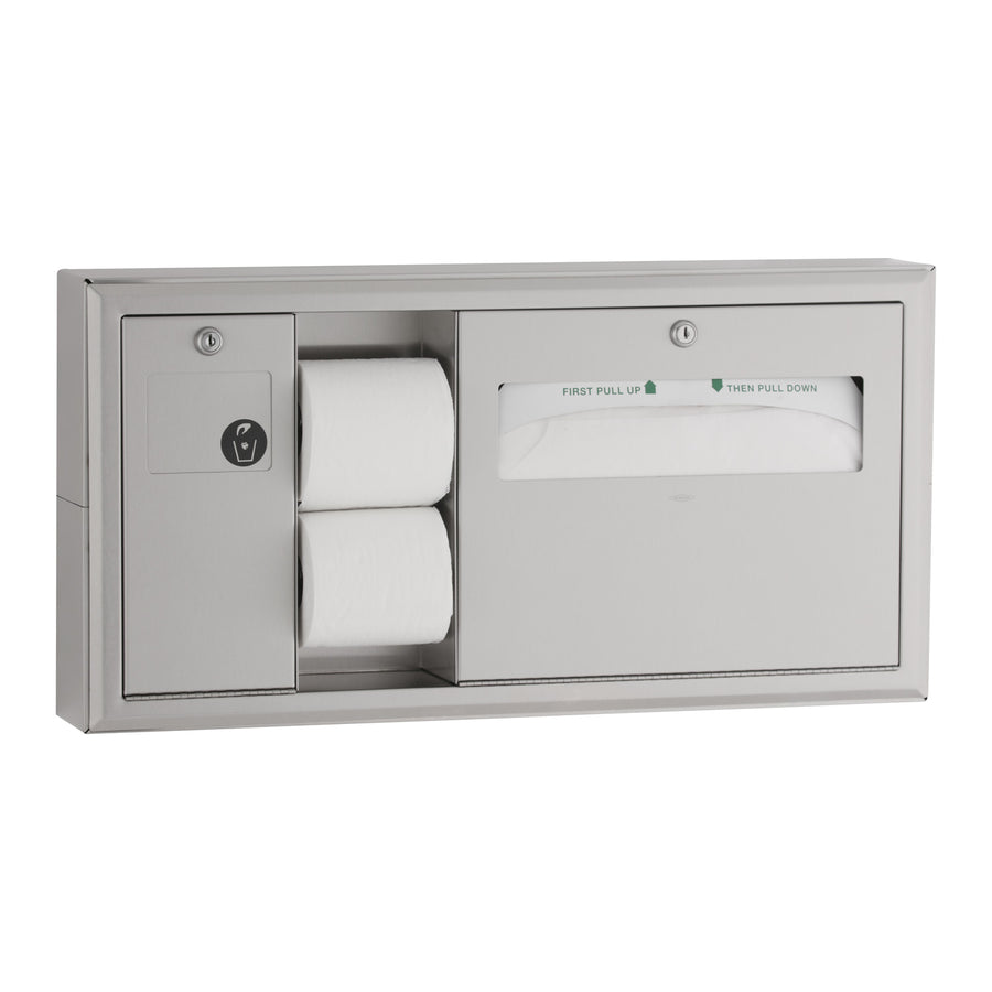Bobrick B-30919 - Surface-Mounted Horizontal Toilet Tissue / Seat-Cover Dispenser / Waste Disposal, Left Side
