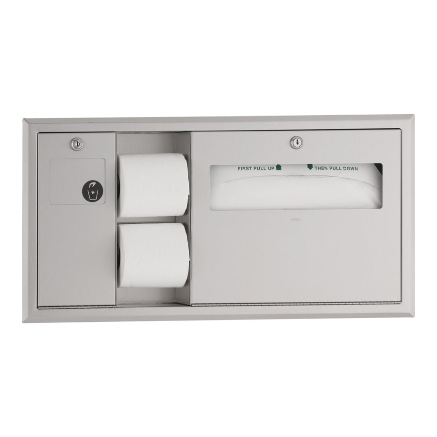 Bobrick B-3091 - Recessed Toilet Tissue / Seat-Cover Dispenser / Waste Disposal, Left Side While Seated