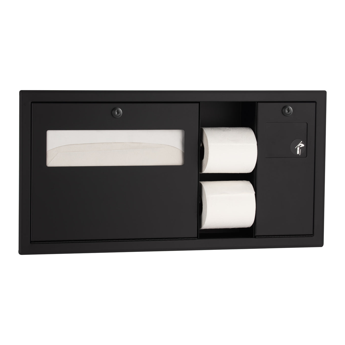 Bobrick B-3092.MBLK - Recessed Toilet Tissue / Seat-Cover Dispenser / Waste Disposal, Right Side While Seated