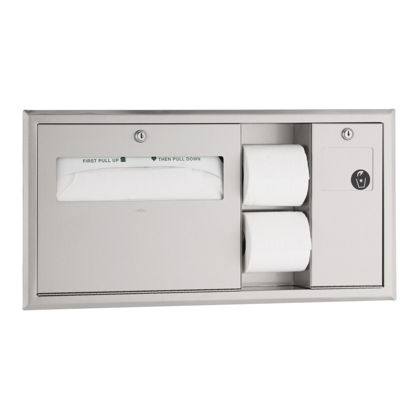 Bobrick B-3092 - Recessed Toilet Tissue / Seat-Cover Dispenser / Waste Disposal, Right Side While Seated