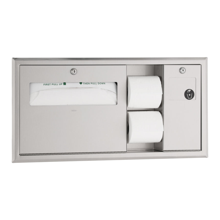 Bobrick B-3092 - Recessed Toilet Tissue / Seat-Cover Dispenser / Waste Disposal, Right Side While Seated