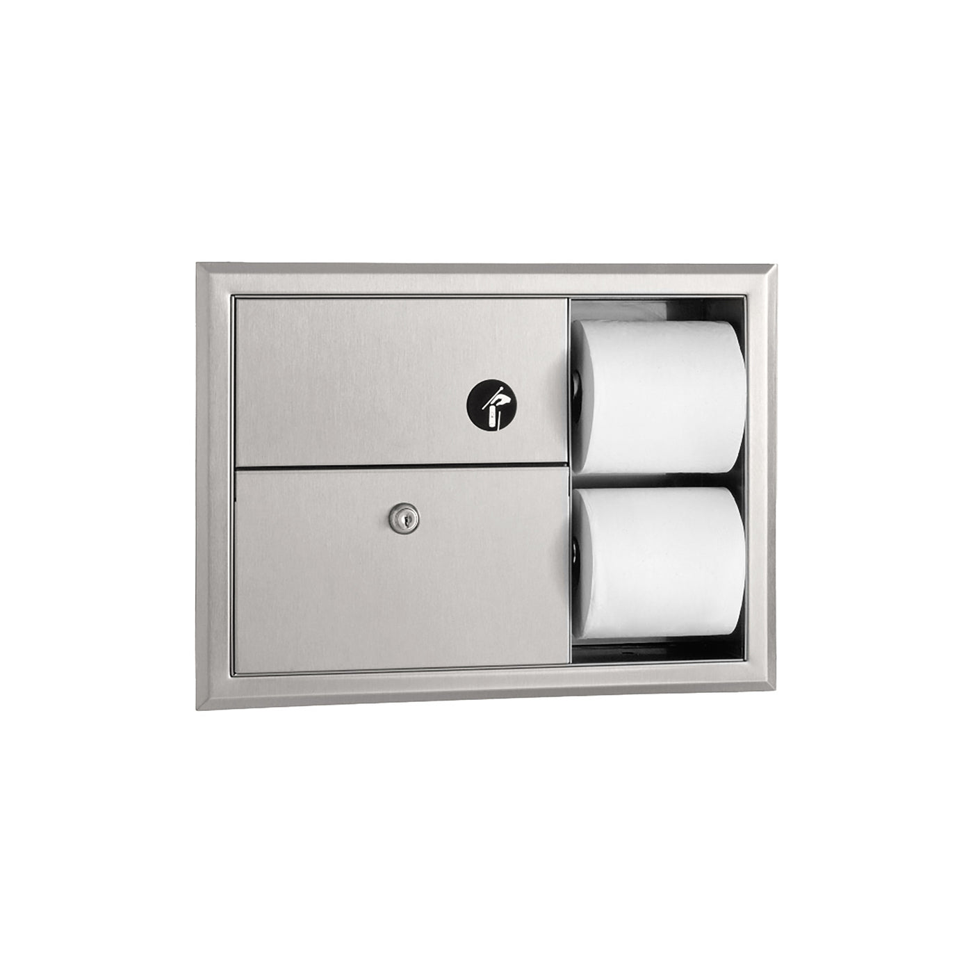Bobrick B-3094 - Recessed Sanitary Napkin Disposal and Toilet Tissue Dispenser, Satin Finish, 0.8-Gallon