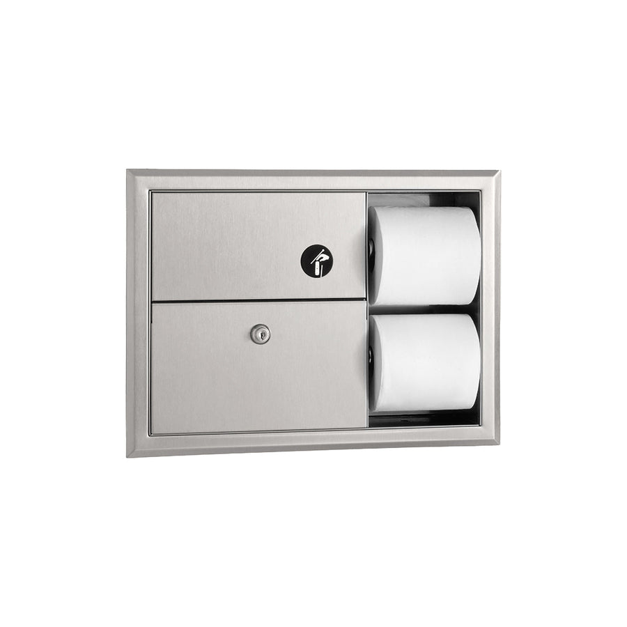 Bobrick B-3094 - Recessed Sanitary Napkin Disposal and Toilet Tissue Dispenser, Satin Finish, 0.8-Gallon