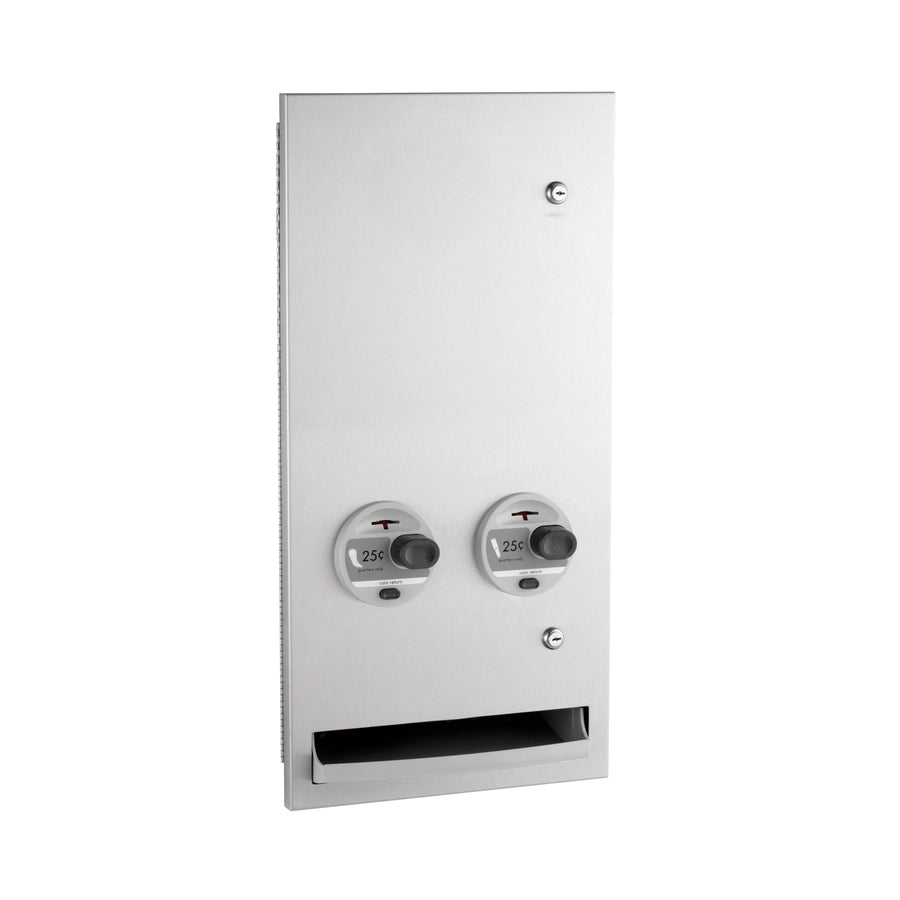 Bobrick B-37063 25 - Recessed Napkin-Tampon Dispenser, 25-Cent Operation, Satin Finish