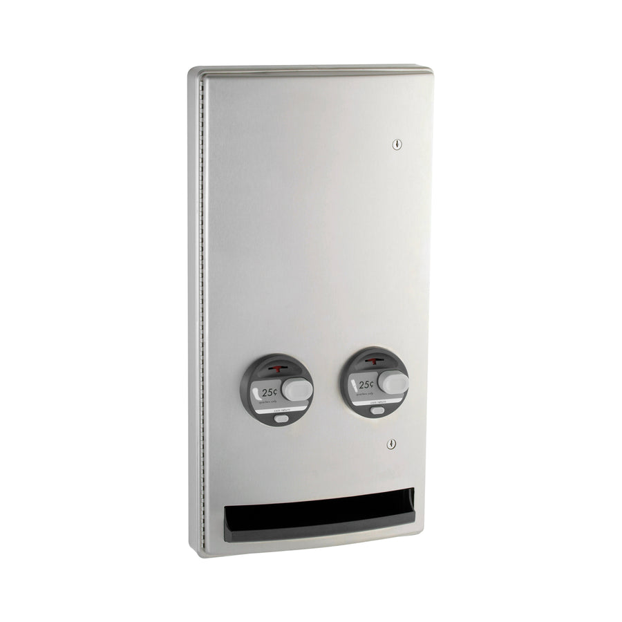 Bobrick B-47064 25 - Semi-Recessed Napkin-Tampon Dispenser, 25-Cent Operation, Satin Finish