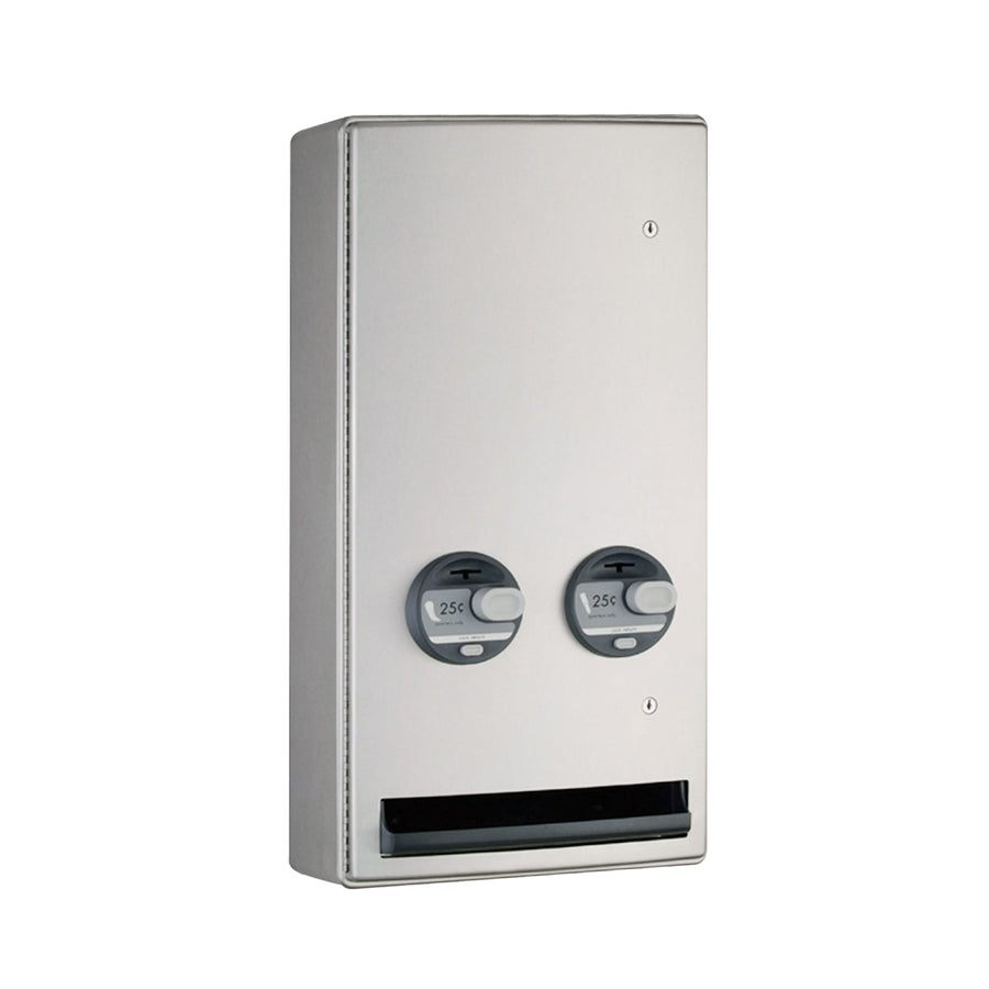 Bobrick B-47069 25 - Surface-Mounted Napkin-Tampon Dispenser, 25-Cent Operation, Satin Finish